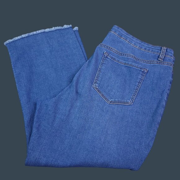 Style & Co Womens Crop Flare Button Fly Jeans 16P High Rise Frayed Hem Stretch - Picture 1 of 8